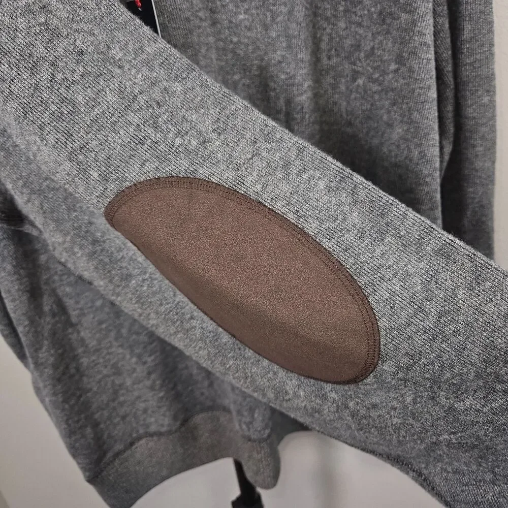 Cremieux 2XT Quarter Zip Sweater‎ Gray Cotton Pullover Elbow Patch Reversible